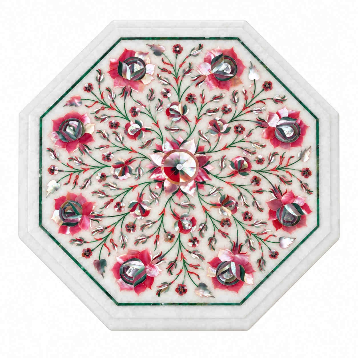12-Inch Mother of Pearl Floral Rosette Marble Inlay Table Top