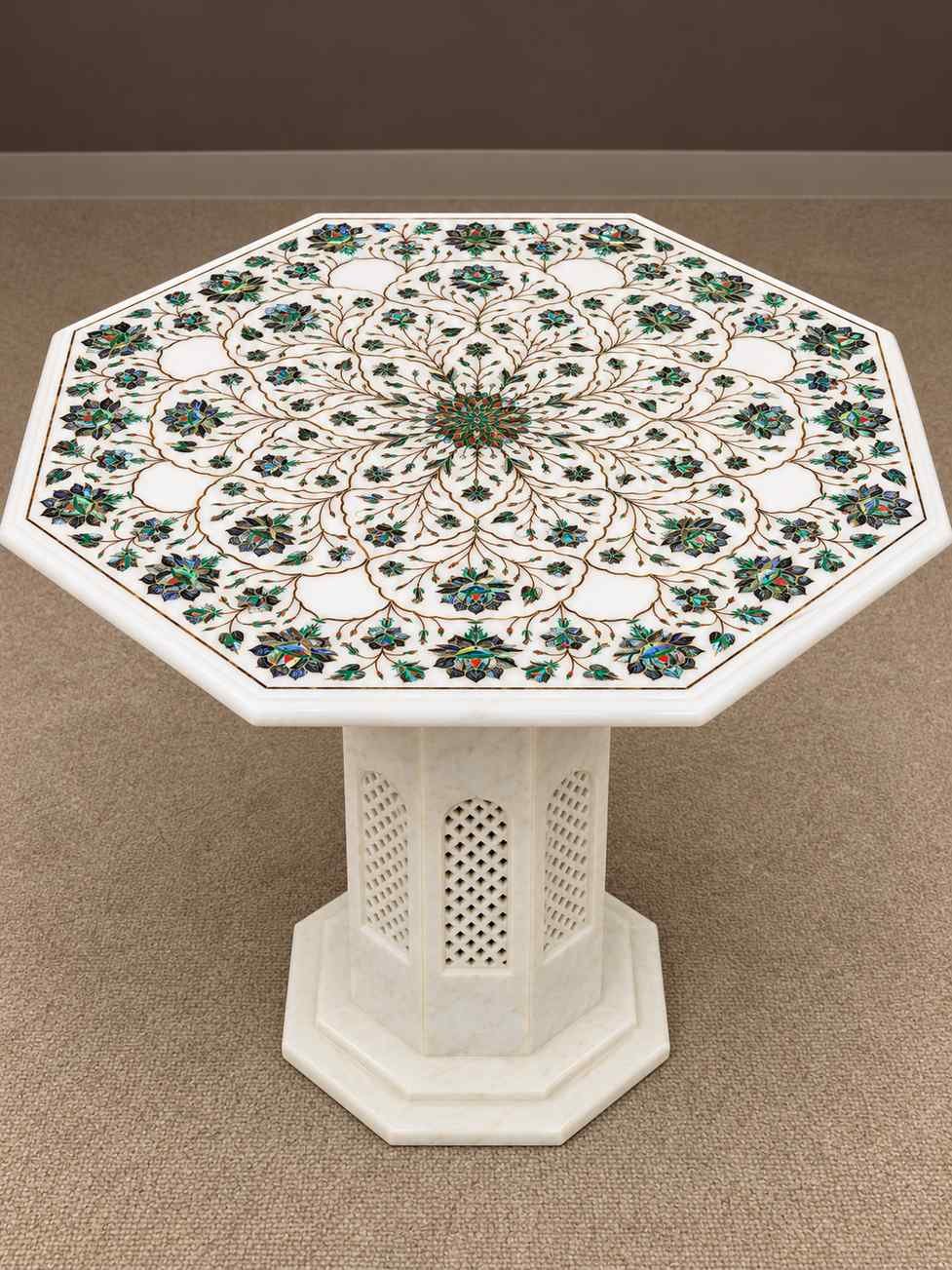 24-Inch Octagonal Iridescent Floral Marble Inlay Table Top