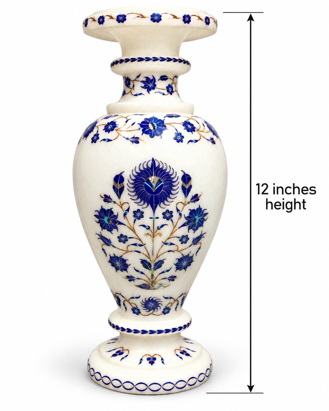 12-Inch Lapis Lazuli & Shell Floral Marble Inlay Vase