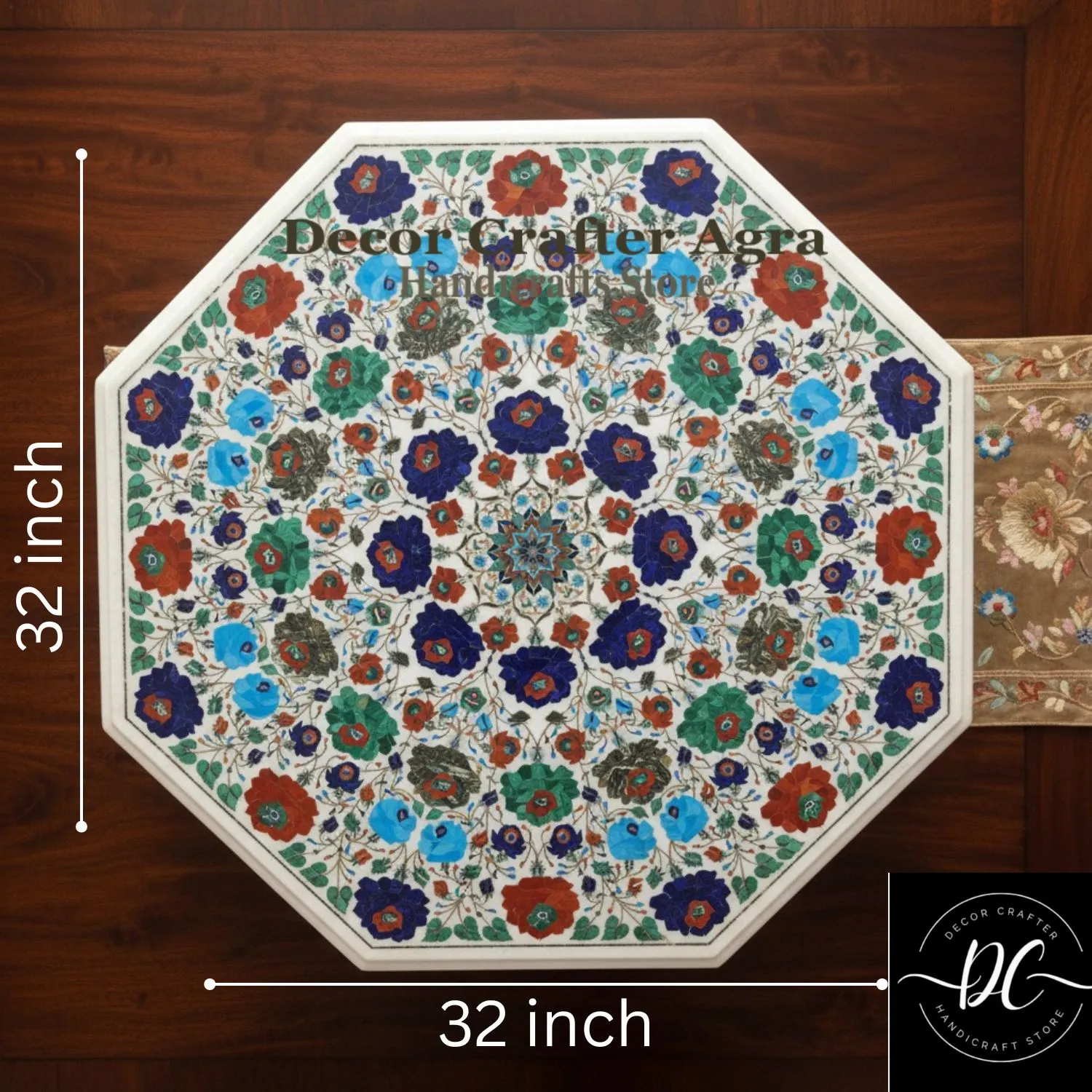 Luxury White Marble Inlay Table Top With Beautiful Intricate Design & Flower