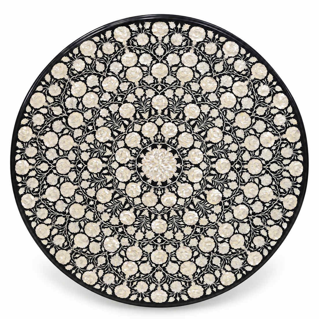 Black Marble Mother of Pearl Inlay Round Dining Table