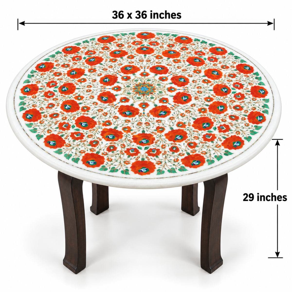 36 Inch Round Marble Inlay Dining Table Top with Carnelian