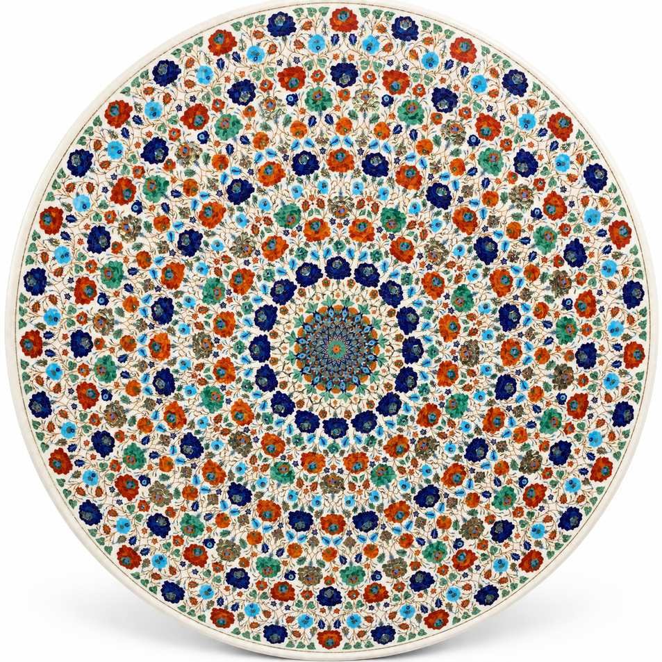 70-Inch Carnelian Rose Pietra Dura Marble Inlay Dining Table Top
