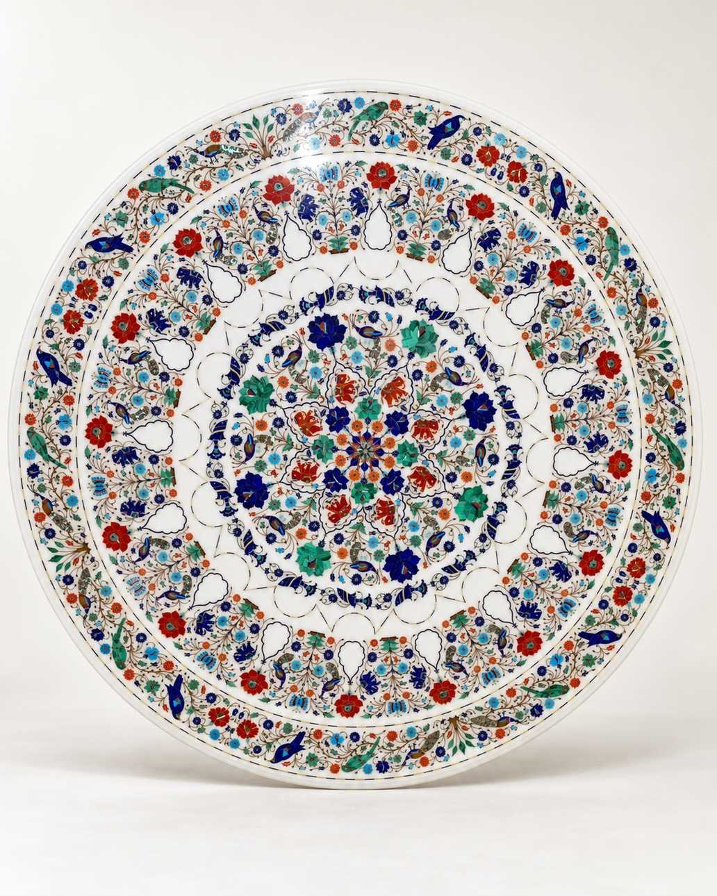 48-Inch Floral Cartouche Pietra Dura Marble Inlay Table Top
