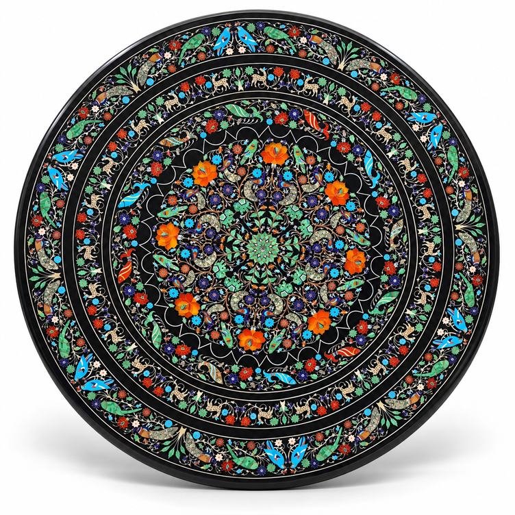 Black Marble Inlay Round Dining Table having a beautiful fine work