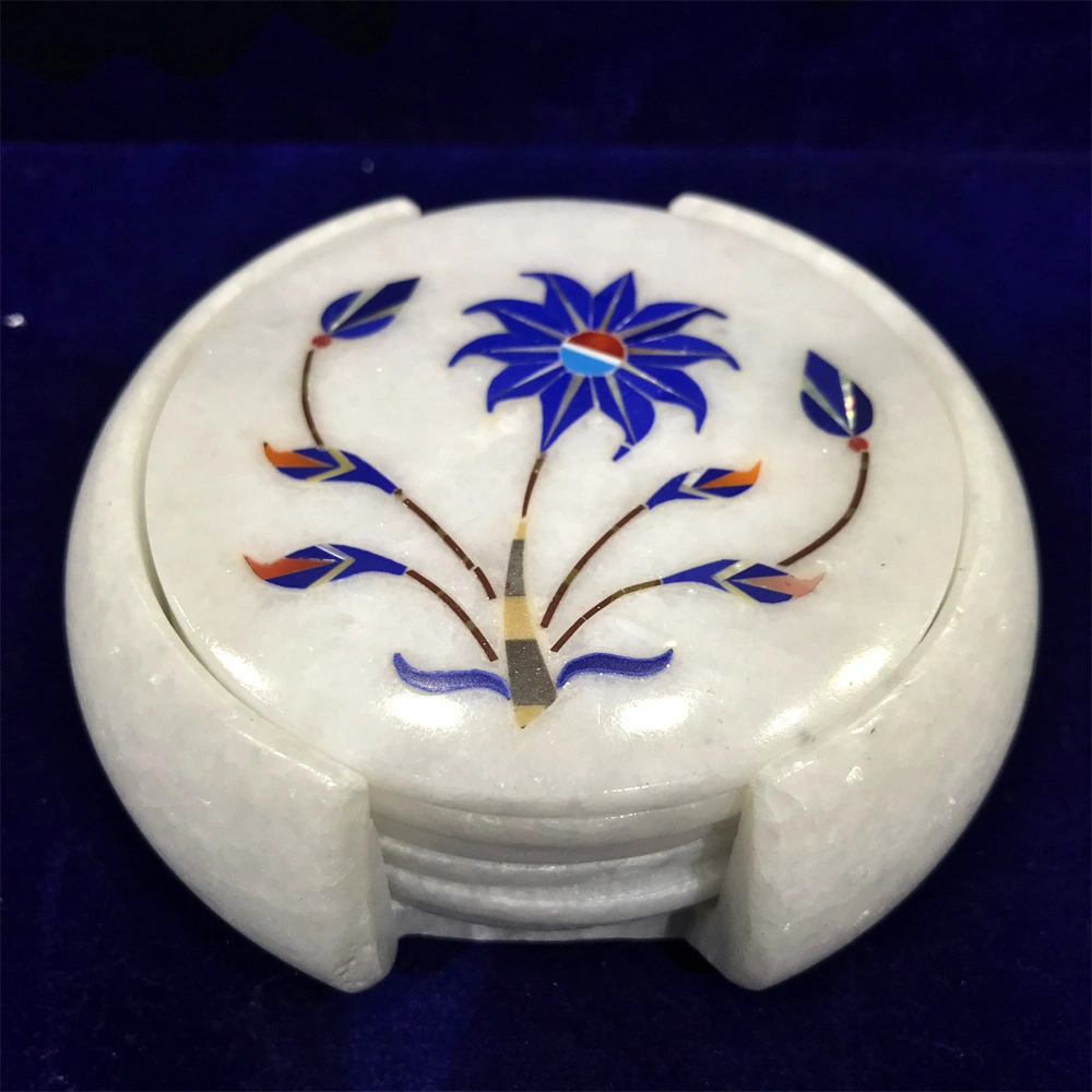 Exquisite Marble Inlay Coaster Set – Handcrafted Elegance for Your Home close detail