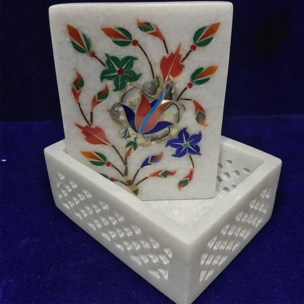 Marble Filigree Jewelry Box with Floral Inlay alternate view