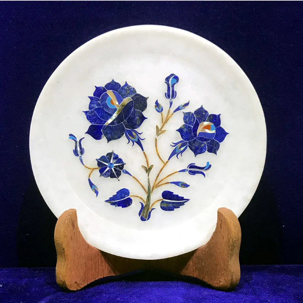 Enhance Your Decor With Marble Inlay Plate & Wooden Stand