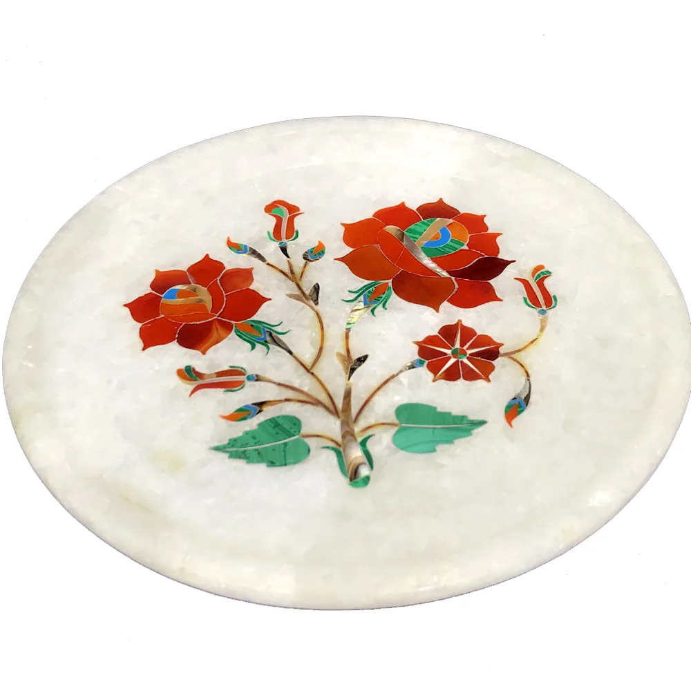 Exquisite Marble Inlay Plate with Carnelian Stone alternate view