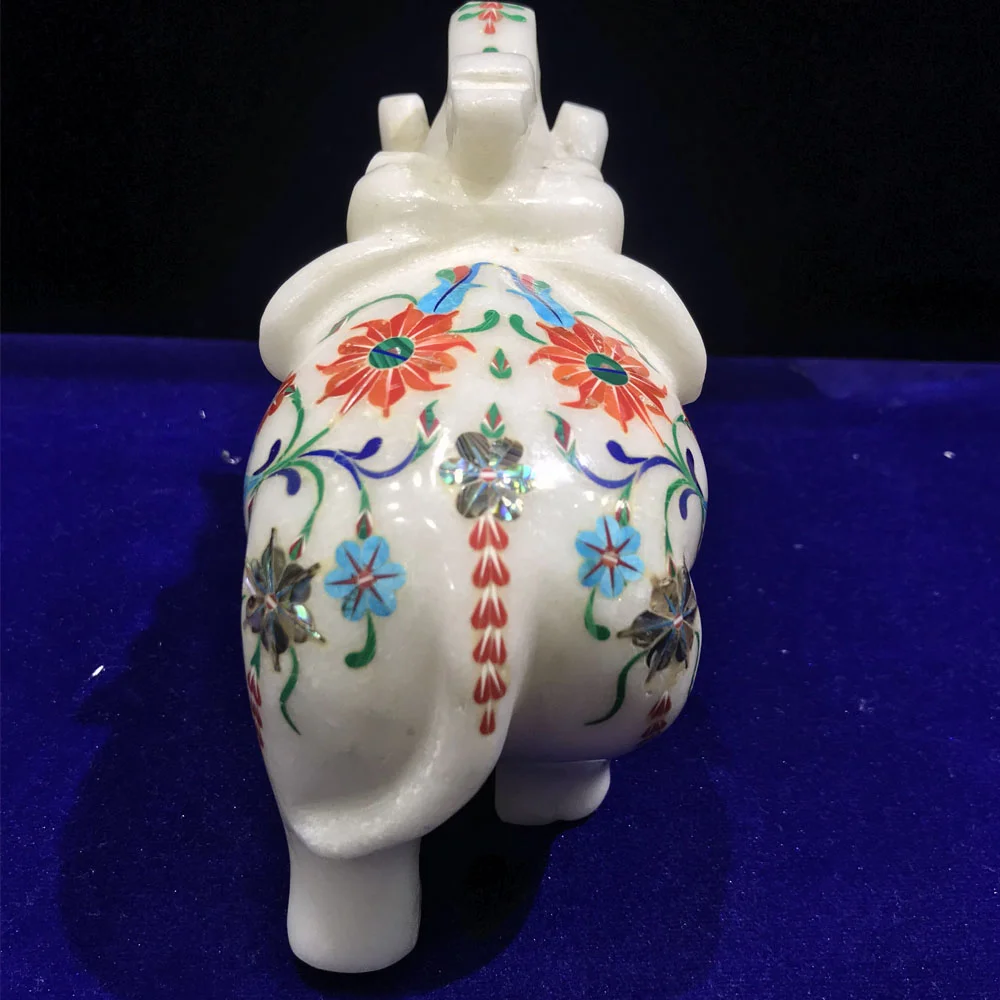 Elegant Marble Inlay Elephant Statue: Craftsmanship and Symbolism alternate view