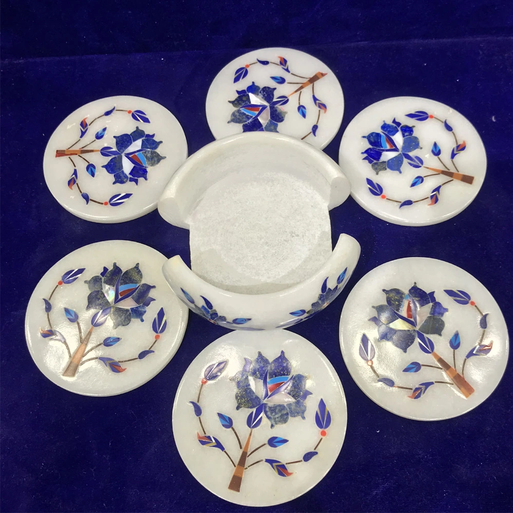 Exquisite Marble Inlay Coaster – Handcrafted Elegance for Your Home