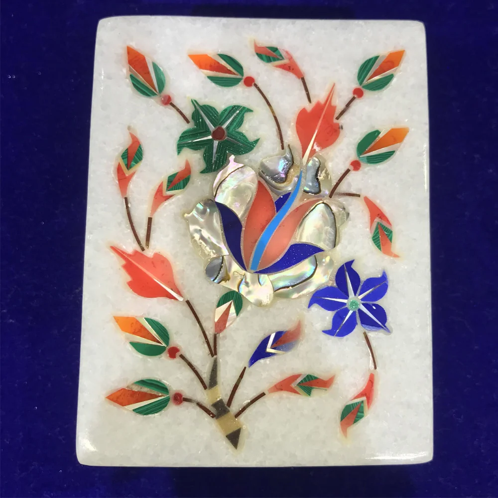Marble Filigree Jewelry Box with Floral Inlay