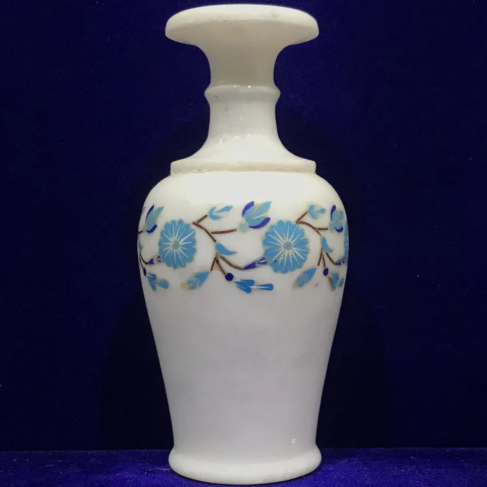 Handcrafted Elegant Marble Inlay Vase for Home Decor