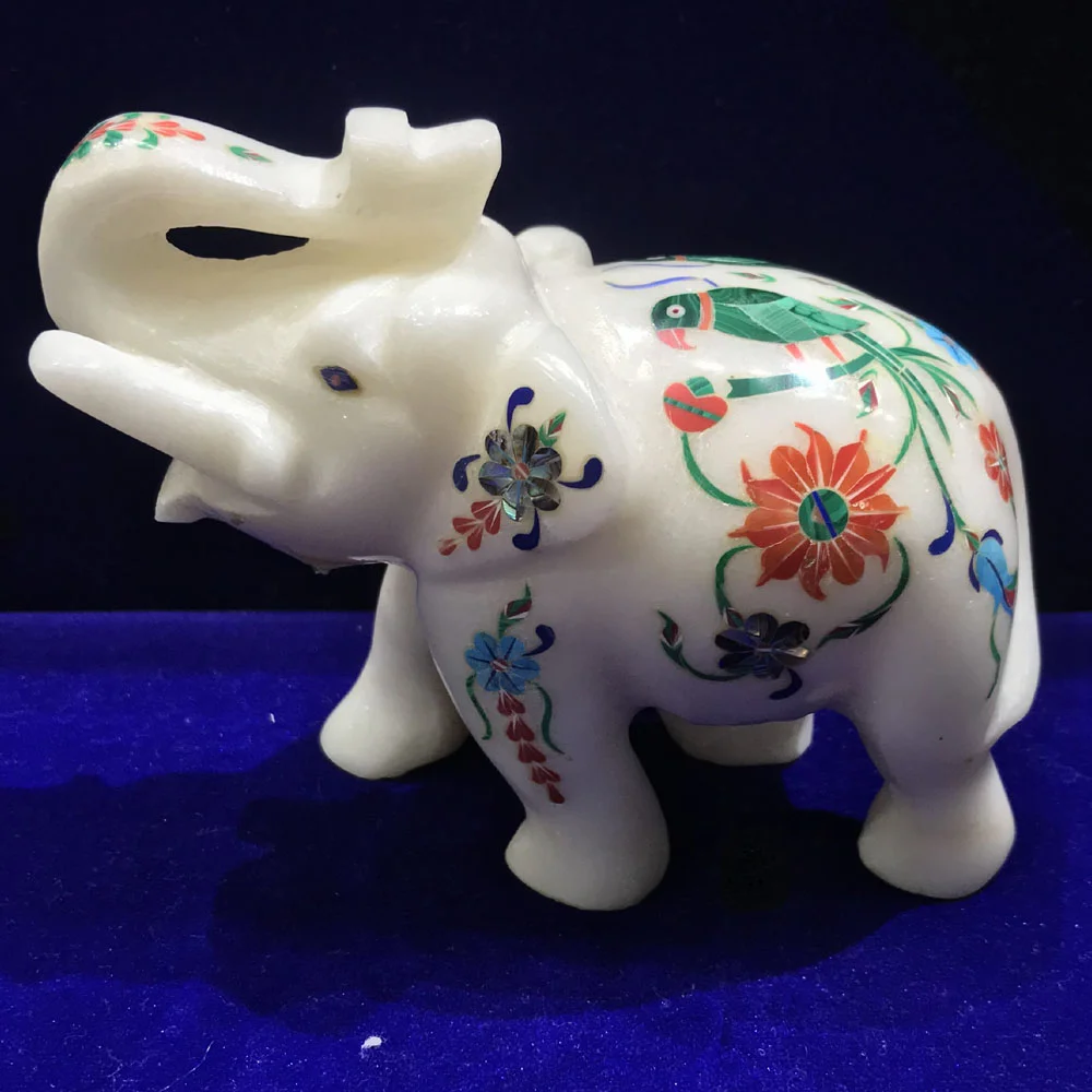 Exquisite Marble Inlay Elephant Statue: A Symbol of Artistry and Elegance