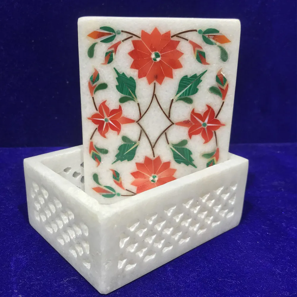 Exquisite Handcrafted Marble Inlay Jewelry Box with Filigree Work