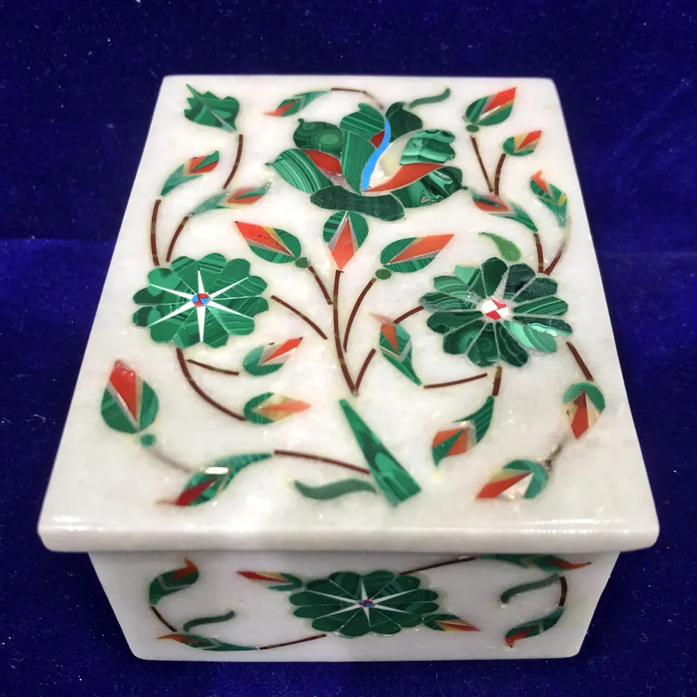 Elegant Marble Inlay Jewelry Box With Malachite Inlay