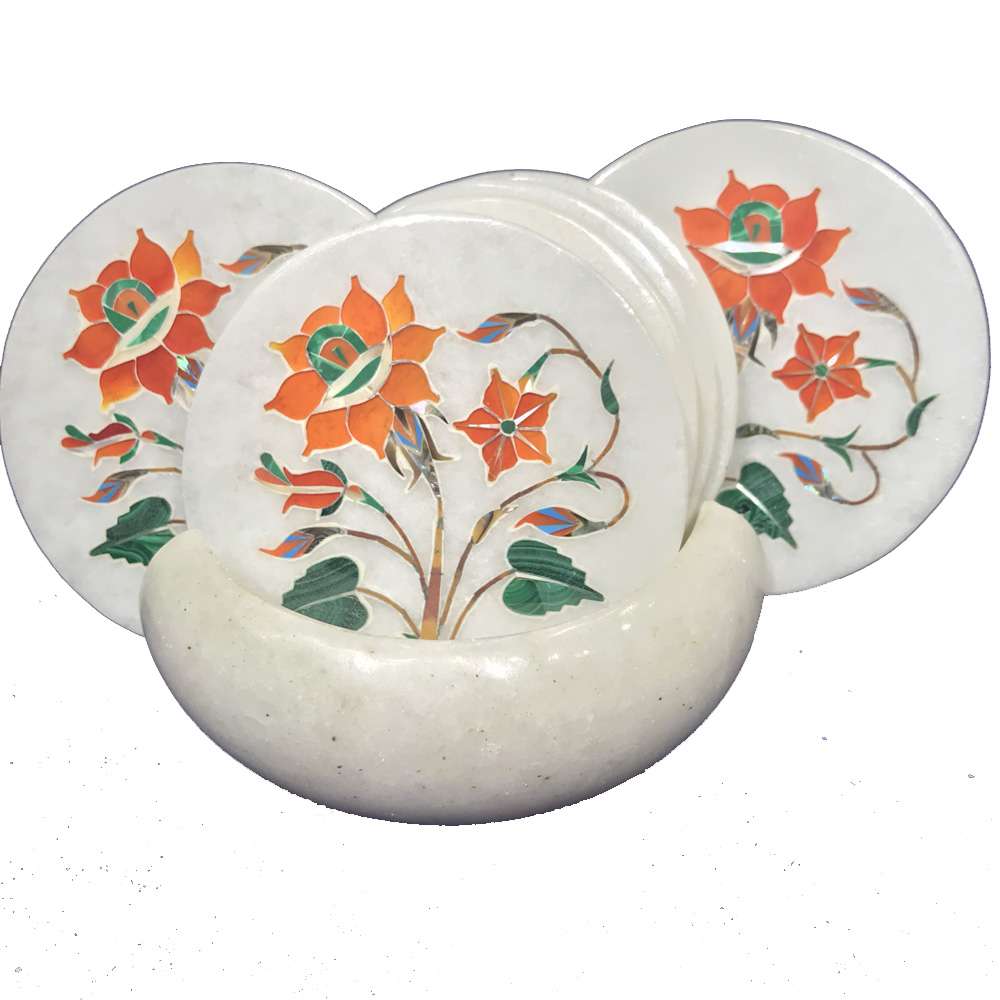 Elegant Marble Inlay Coaster Set – Perfect Blend of Art and Functionality