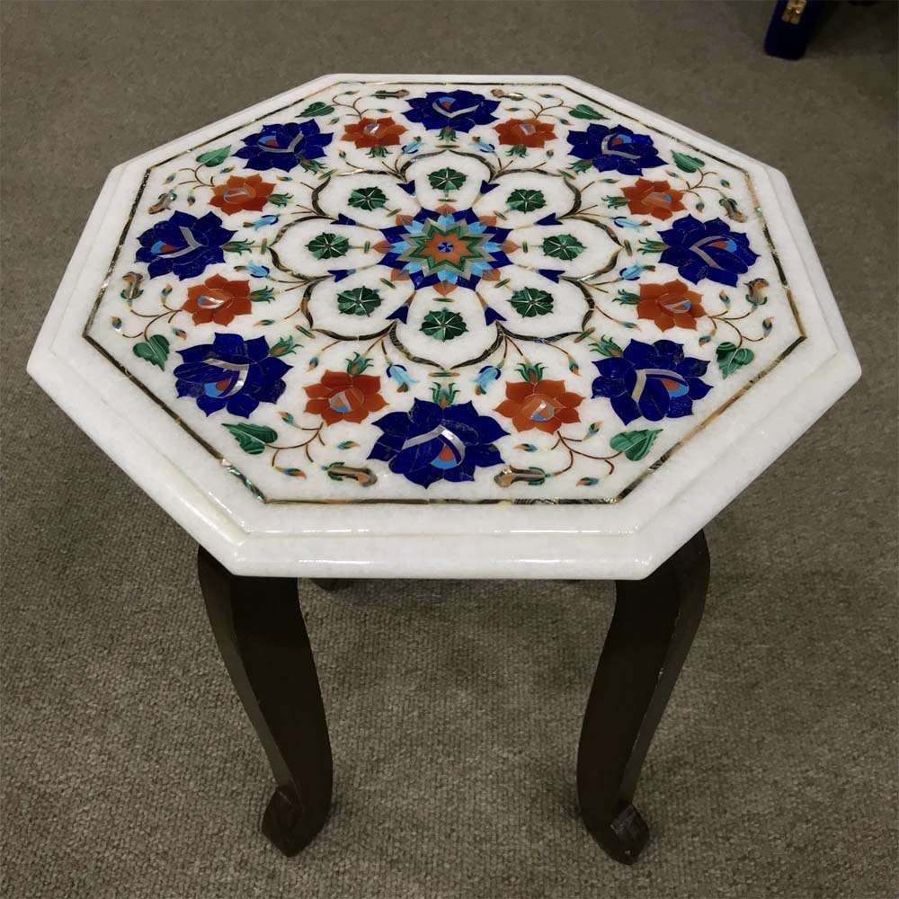 Elegant Marble Inlay Side Table – A Timeless Masterpiece for Your Home Decor