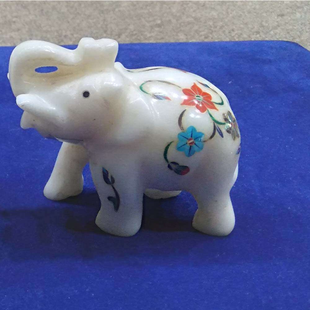 Handcrafted Baby Marble Inlay Elephants – Exquisite Elegance for Your Home