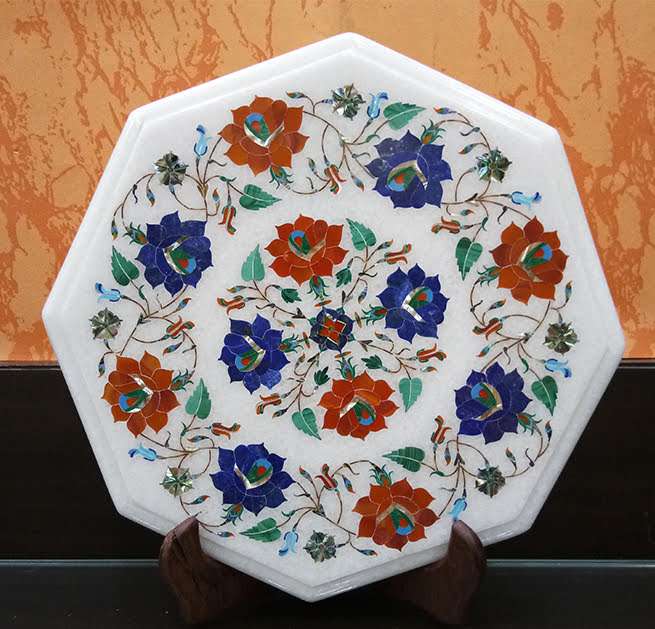 Best Indian Makrana Marble Inlay Side Table Top