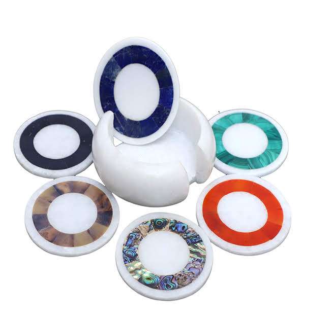 Ring Design Marble Inlay Costers For Soft Drinks close detail