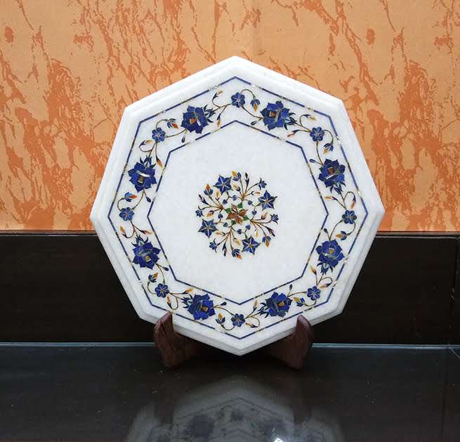 Inlaid Marble Table tops India| Agra Marble Side Table