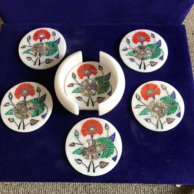 Exquisite 6-Piece Marble Inlay Coaster Set – Art Meets Functionality alternate view