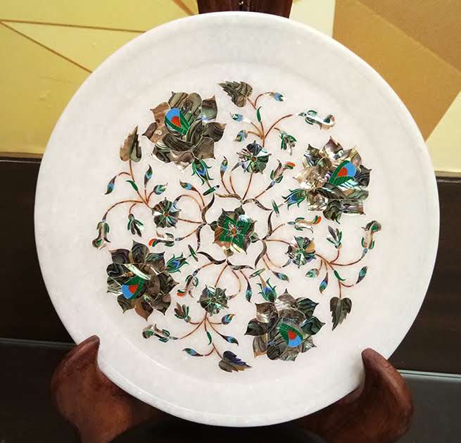Handcrafted Marble Inlay Plate: A Masterpiece of Timeless Artistry