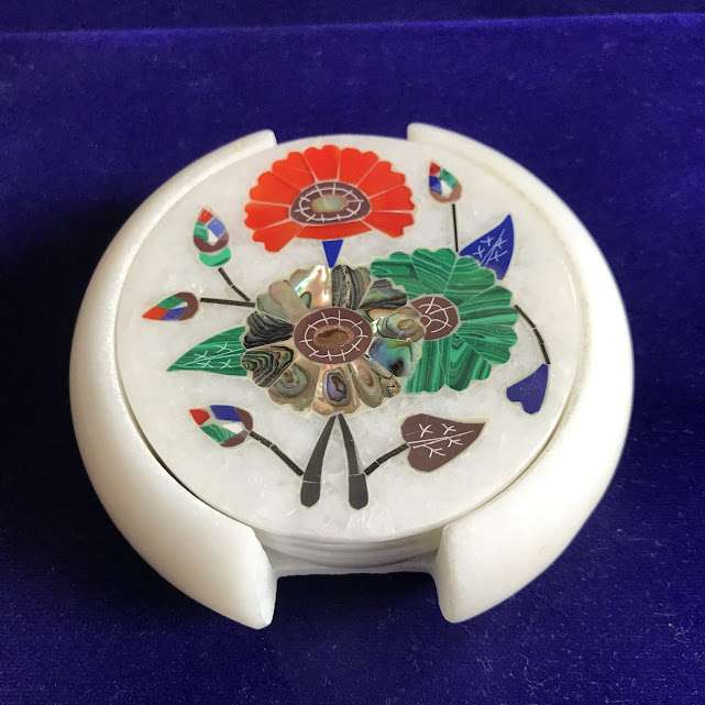 Exquisite 6-Piece Marble Inlay Coaster Set – Art Meets Functionality close detail
