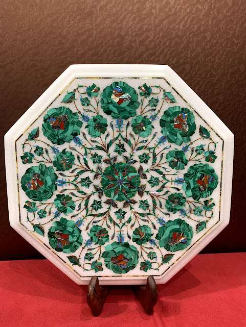 Master-Piece Malachite Inlaid Marble Side Table Top