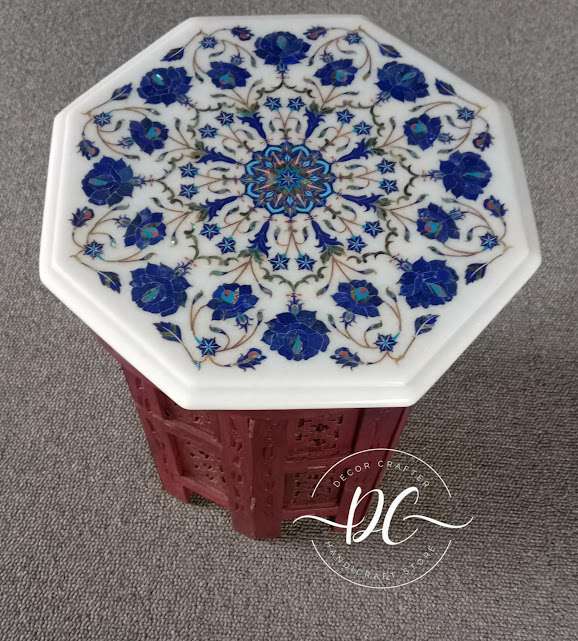 Exquisite Marble Inlay Side Table – Handcrafted Luxury for Modern Interiors