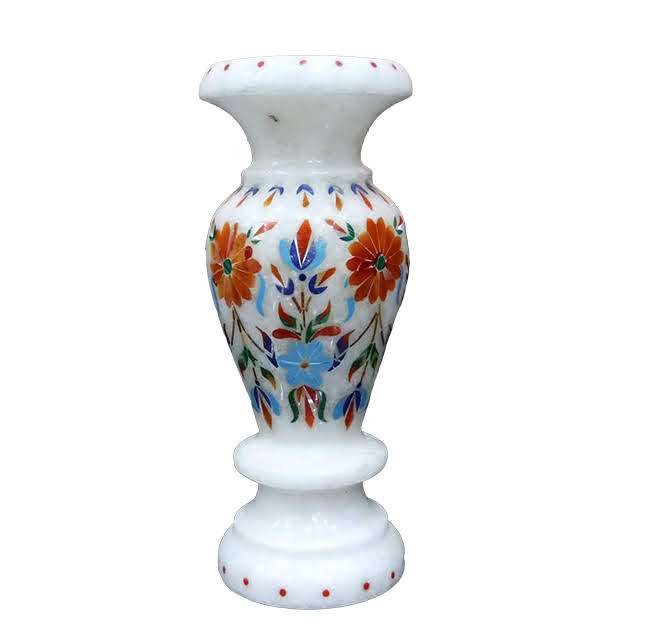 White Marble Inlay Vase 15cm For Gifts & Decor