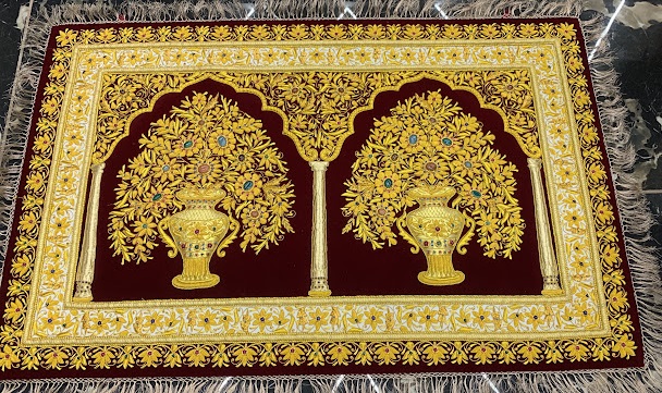 4X2.5 feet Dark Red Velvet Zari Jewels Embroidery Wall Art Tapestry