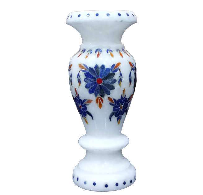 White Marble Inlay Vase 15cm For Gifts & Decor close detail