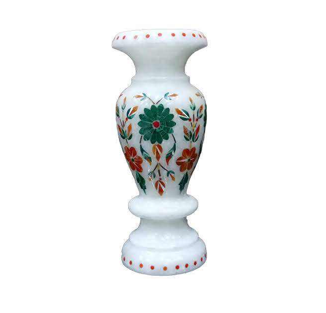 White Marble Inlay Vase 15cm For Gifts & Decor