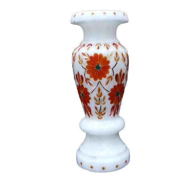 White Marble Inlay Vase 15cm For Gifts & Decor
