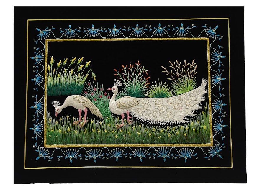 20X30 inches Peacock Family For Wall Art Decorative Frames | Silk Thread Embroidery Art