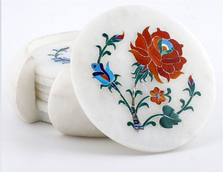 Elegant Marble Inlay Coasters Set – Luxury Home Accessories alternate view