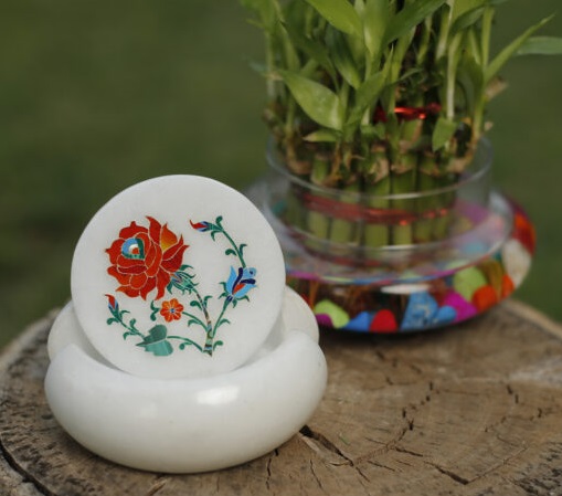 Elegant Marble Inlay Coasters Set – Luxury Home Accessories close detail