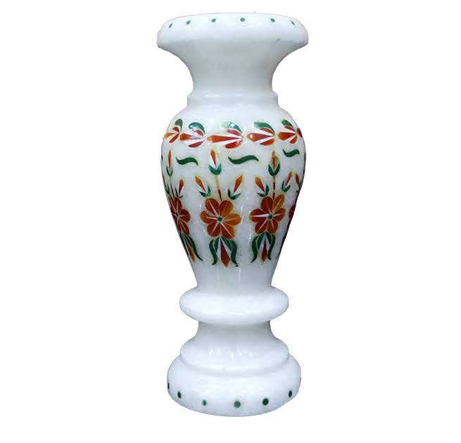 White Marble Inlay Vase 15cm For Gifts & Decor