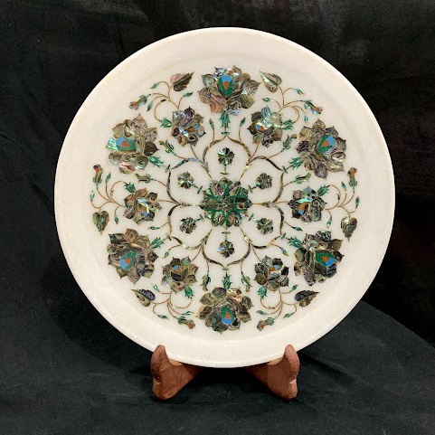 Floral Motif Marble Inlay Decorative Plate| 12inches