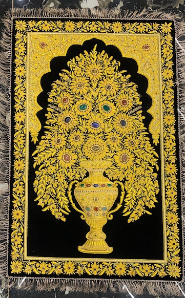 4X2.5 feet Black Velvet Zari Embroidery Wall Art Tapestry