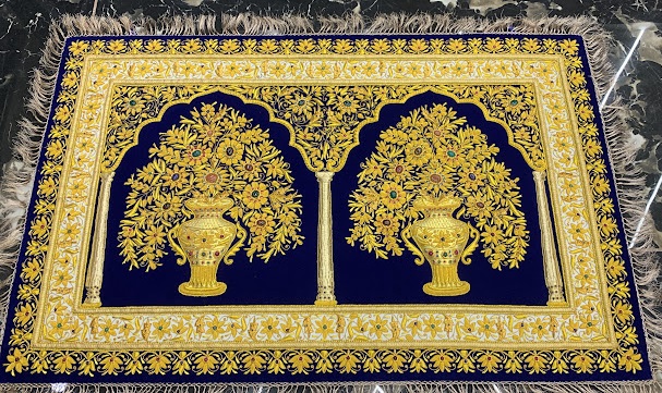 4X2.5 feet Blue Velvet Zari Jewels Embroidery Wall Art Tapestry