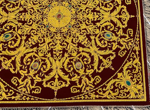 4X4 Feet Antique Tapestry Turkish Design ( Master Piece) With Beautiful Gemstone Embroidery