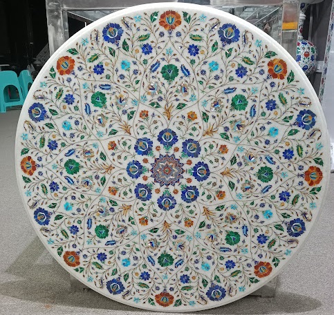 Intricate Design Round Marble Inlay Coffee & Dining Table