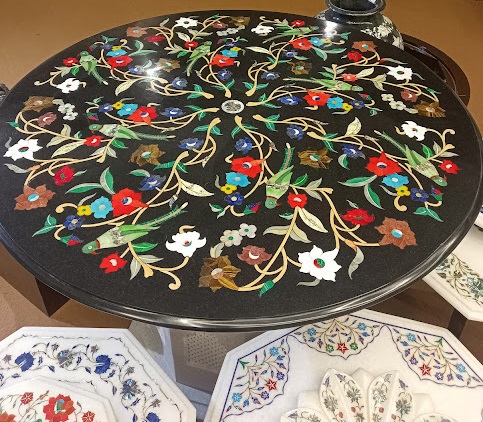 3 x 3 Ft Black Marble Inlay Round Coffee & Dining Table