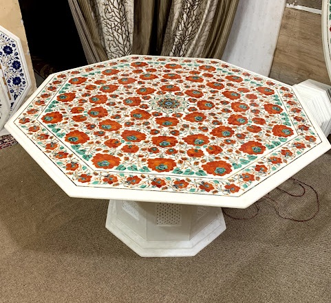 Master Piece White Marble Inlay Table Top Perfect for Center & Dining Table