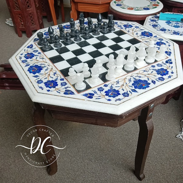Marble inlay table top with handmade floral border
