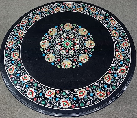 Round Black Marble Inlay Table Best Center Piece For Home