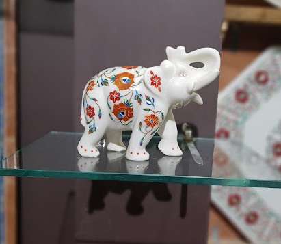 Trunk Up Marble Inlay Elephant Sign of Good Luck alternate view